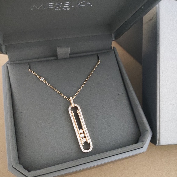 Messika Jewelry - Messika Rose Gold Paperclip Pendant with Pavé Diamonds